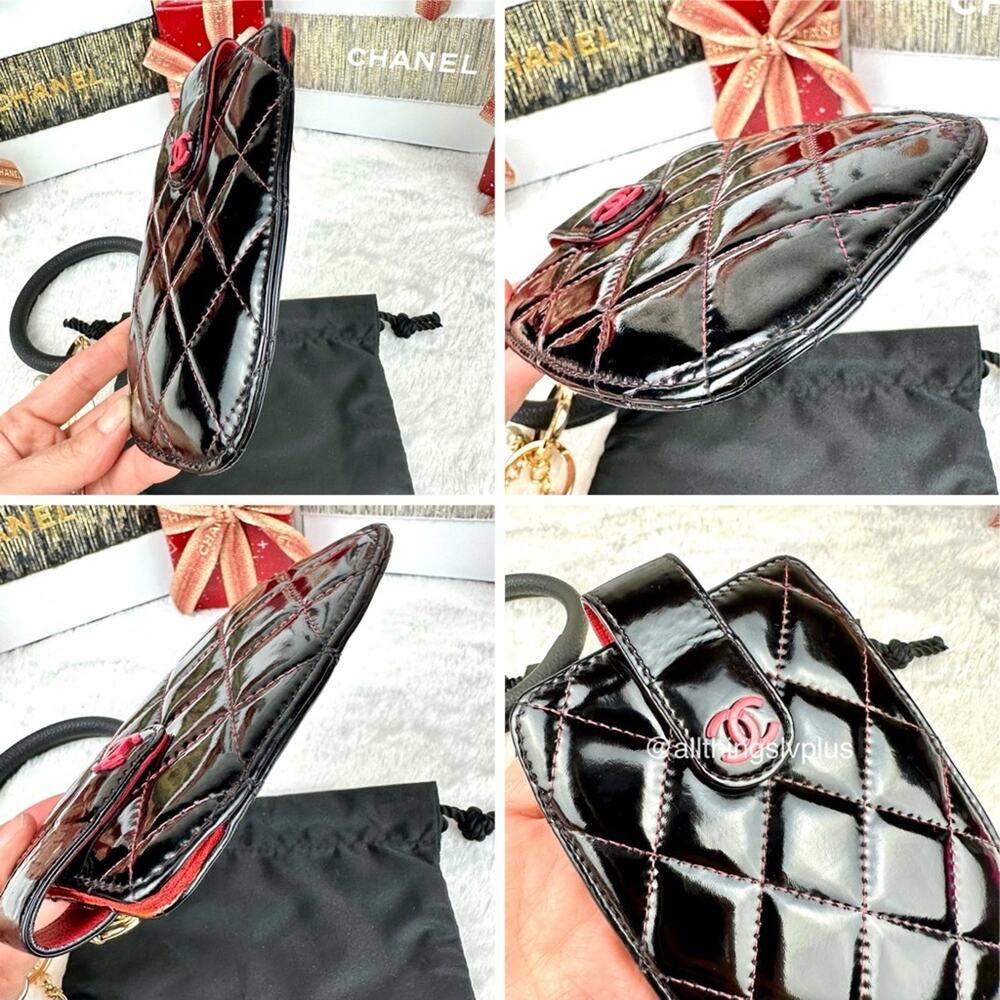 CHANEL card case, ID holder lanyard wristlet in black patent leather. Great GIFT - Picture 6 of 12